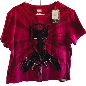 NWT MARVEL COMICS BLACK PANTHER TIE DYE MAGENTA/HOT PINK CROPPED TEE SHIRT XL